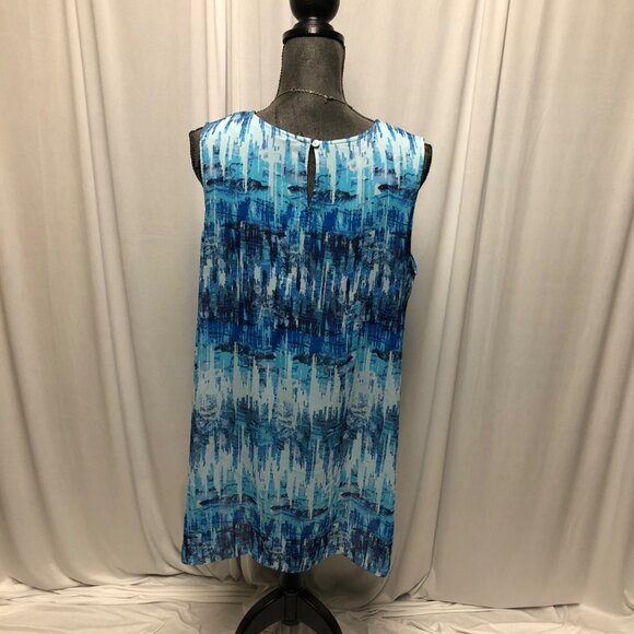 H by Halston Tunic Womens Size Large Blue Sleeveless Chiffon Overlay Summer Top - Picture 6 of 8